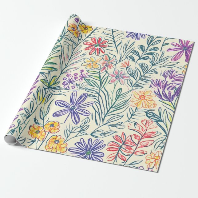 Vintage Wildflower Sketch (2) Wrapping Paper (Unrolled)
