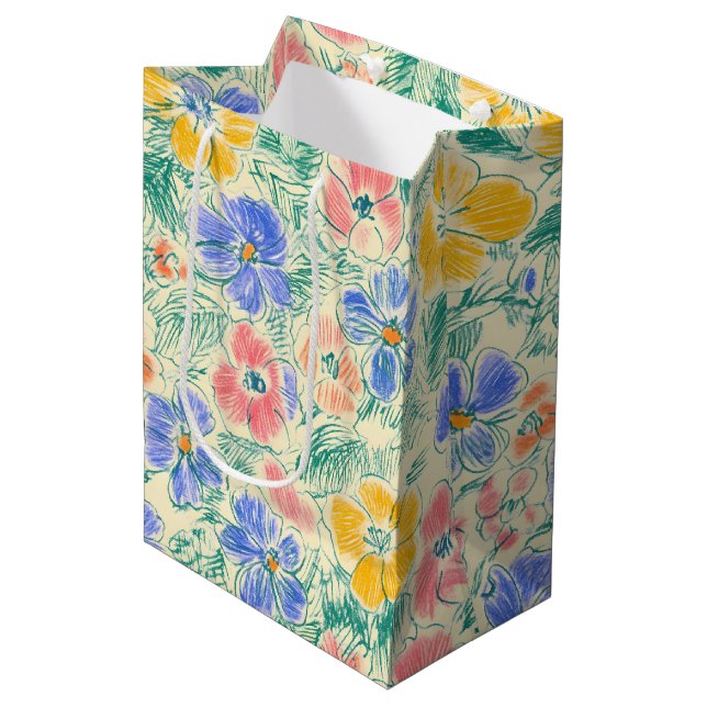 Vintage Wildflower Sketch (3) Medium Gift Bag (Front Angled)