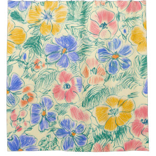 Vintage Wildflower Sketch (3) Shower Curtain