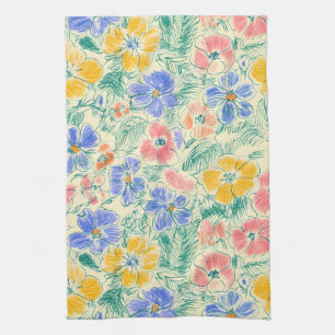 Vintage Wildflower Sketch (3) Tea Towel