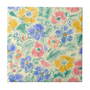 Vintage Wildflower Sketch (3) Tile