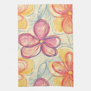 Vintage Wildflower Sketch (4) Tea Towel