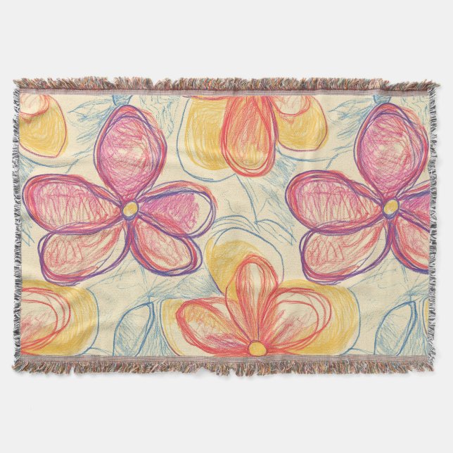 Vintage Wildflower Sketch (4) Throw Blanket (Front)