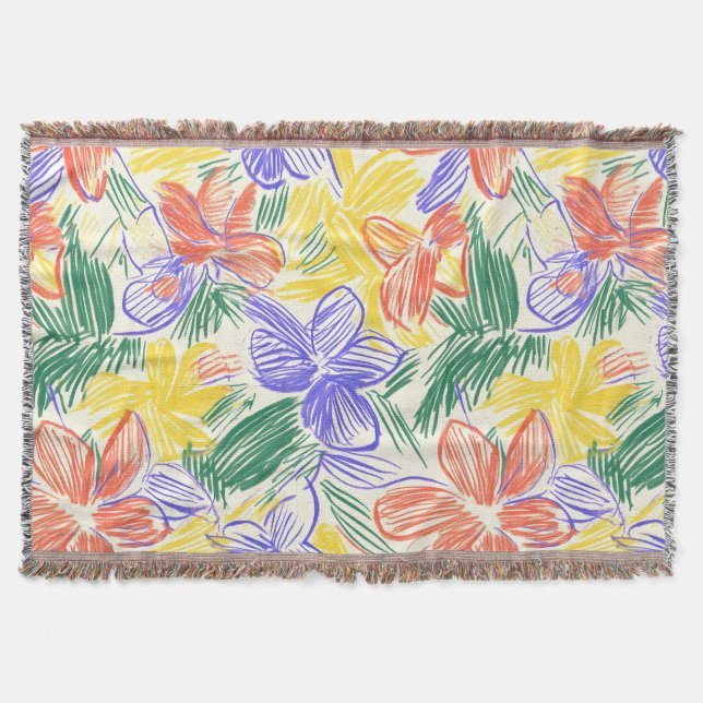 Vintage Wildflower Sketch (5) Throw Blanket (Front)