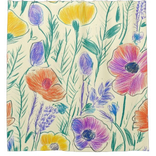 Vintage Wildflower Sketch (6) Shower Curtain