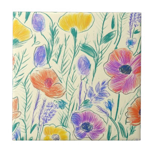 Vintage Wildflower Sketch (6) Tile