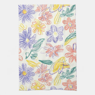 Vintage Wildflower Sketch (9) Tea Towel