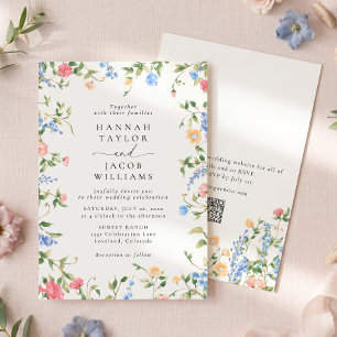 Vintage Wildflower Soft Pastel QR Code Wedding Invitation