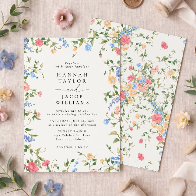 Vintage Wildflower Soft Pastel Wedding Invitation (Creator Uploaded)