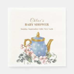 Vintage Wildflower Teapot Baby Shower Napkin