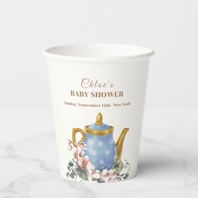 Vintage Wildflower Teapot Baby Shower  Paper Cups (Front)