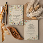 Vintage Wildflower Wedding Monogram Details and Invitation<br><div class="desc">This Vintage Wildflower Wedding Monogram Details and Invitation design is an elegant arrangement of classic gold geometric frames embellished with delicate boho floral greenery bouquets and stems. Featuring a palette of timeless ivory beige backgrounds with simple classic black typography and whimsical colourful wildflowers, creating a lovely and polished romantic feel....</div>