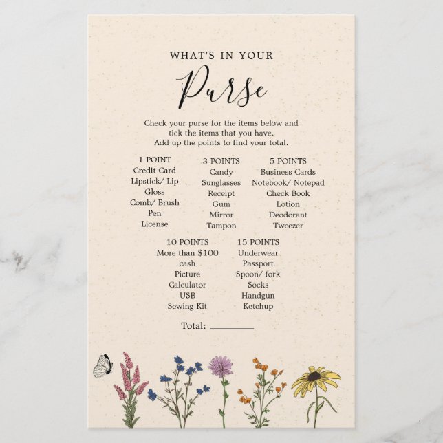 Vintage Wildflower What's In Your Purse (Front)