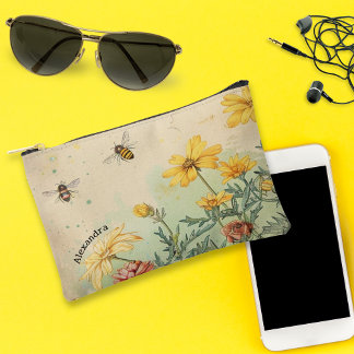 Vintage Wildflowers and Bees Cosmetic or Accessory Pouch