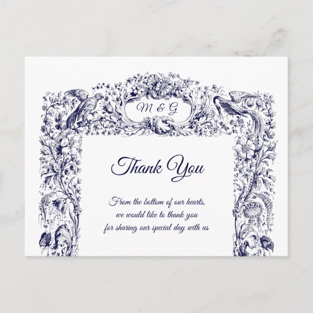 Vintage Wildflowers Birds & Butterflies Wedding Postcard (Front)