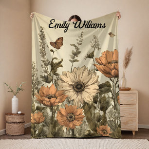 Vintage Wildflowers blanket, Custom name blanket