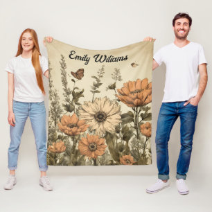 Vintage Wildflowers blanket, Custom name blanket