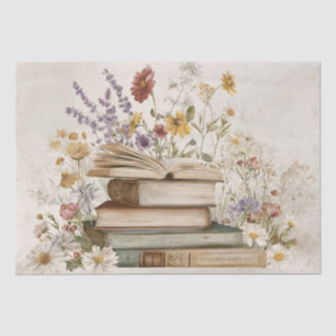 Vintage Wildflowers & Books Tissue Paper