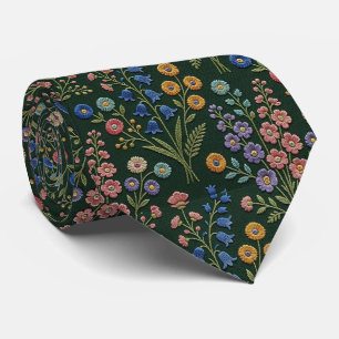 Vintage Wildflowers Faux Embroidery Design Tie
