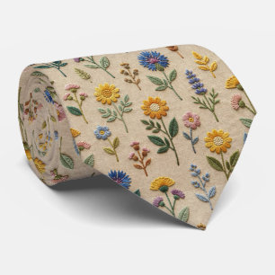Vintage Wildflowers Faux Embroidery Design Tie