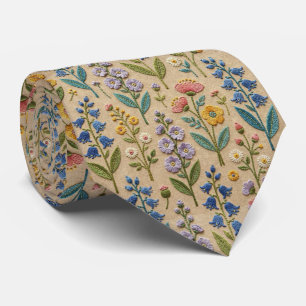 Vintage Wildflowers Faux Embroidery Design Tie