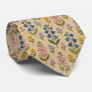 Vintage Wildflowers Faux Embroidery Design Tie