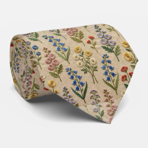 Vintage Wildflowers Faux Embroidery Design Tie