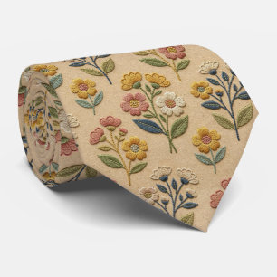 Vintage Wildflowers Faux Embroidery Design Tie