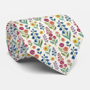 Vintage Wildflowers Faux Embroidery Design Tie