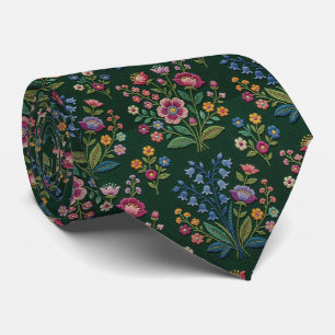 Vintage Wildflowers Faux Embroidery Design Tie