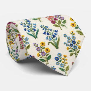 Vintage Wildflowers Faux Embroidery Design Tie