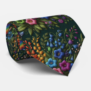 Vintage Wildflowers Faux Embroidery Design Tie