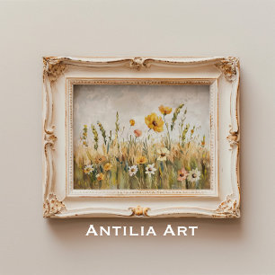 Vintage Wildflowers Field Countryside Landscape Poster