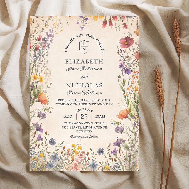 Vintage Wildflowers Garden Wedding Invitation (Creator Uploaded)