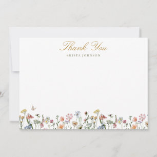 Vintage Wildflowers Gold Script Personalised Thank You Card