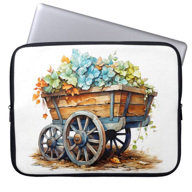 Vintage Wildflowers In A Wooden Wagon Laptop Sleeve (Front)