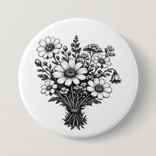 Vintage wildflowers linocut botanical floral art 7.5 cm round badge