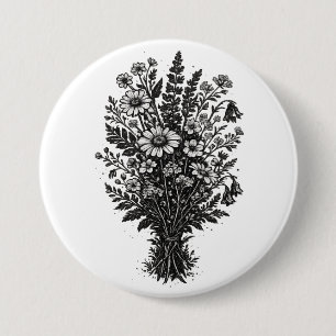 Vintage wildflowers linocut botanical floral art 7.5 cm round badge