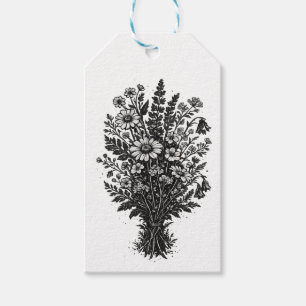 Vintage wildflowers linocut botanical floral art gift tags