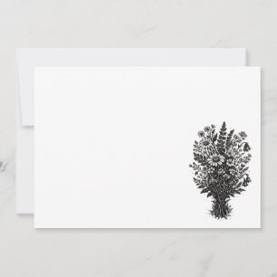Vintage wildflowers linocut botanical floral art invitation