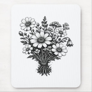 Vintage wildflowers linocut botanical floral art mouse mat