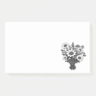 Vintage wildflowers linocut botanical floral art post-it notes