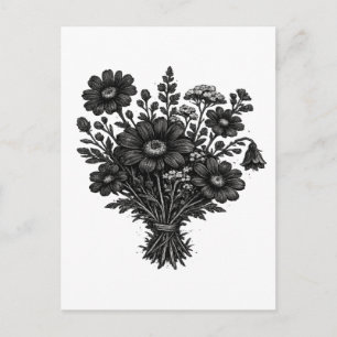 Vintage wildflowers linocut botanical floral art postcard