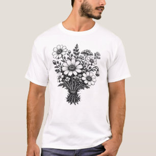 Vintage wildflowers linocut botanical floral art T-Shirt