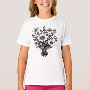 Vintage wildflowers linocut botanical floral art T-Shirt