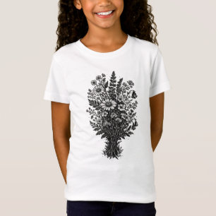 Vintage wildflowers linocut botanical floral art T-Shirt