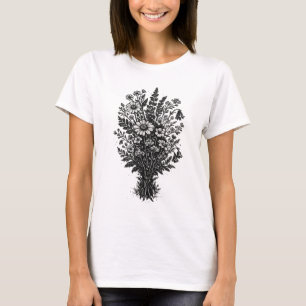 Vintage wildflowers linocut botanical floral art T-Shirt