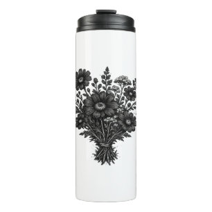 Vintage wildflowers linocut botanical floral art thermal tumbler