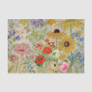 Vintage Wildflowers Nature Botanical Collage  Tissue Paper
