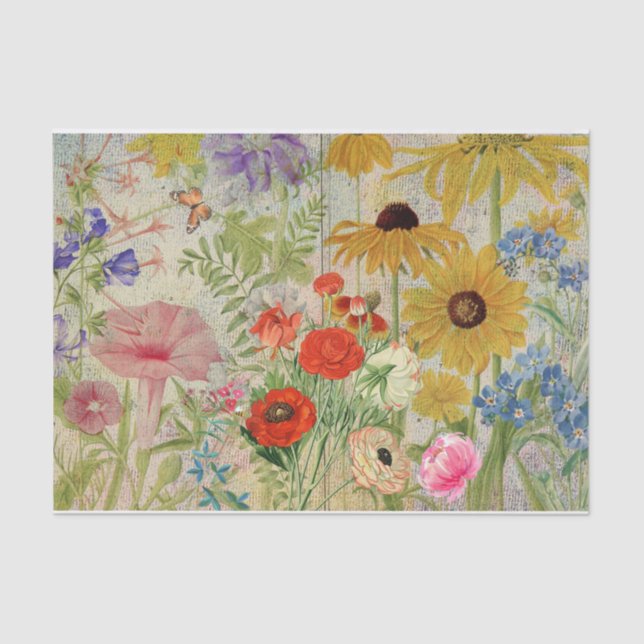 Vintage Wildflowers Nature Botanical Collage  Tissue Paper (Front)